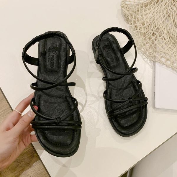 

sandals women summer fashion women's 2021 solid color round head comfortable open toe flat casual shoes, Black