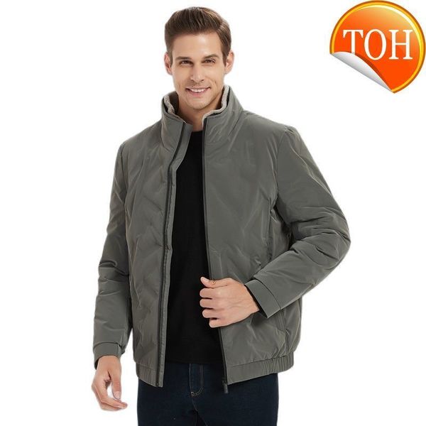

down duck men jacket white warm thick puffer coat male casual overcoat stand collar zipper thermal winter, Black