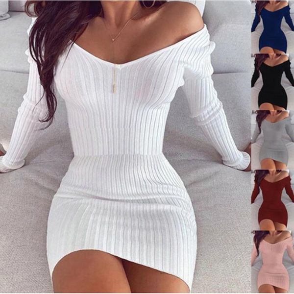 

casual dresses black dress deep v-neck bottom chest skinny bodycon long sleeve fall winter women party club mini vestido clothes, Black;gray