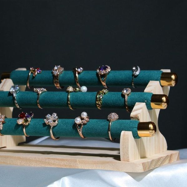 

jewelry pouches, bags 3-tier wooden display stand ring holder, t-bar showcase and organizer, Pink;blue