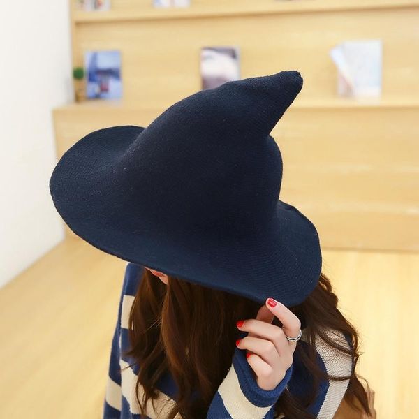 

stingy brim hats halloween witch hat men's and women's wool knit fashion solid diversified along the girlfriend gifts, Blue;gray