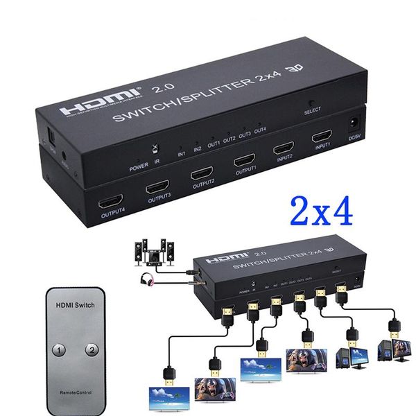 

audio cables & connectors 2x4 2.0 switch splitter 4k switch/splitter spdif support 4k/60hz and can downscaling output for 1080p