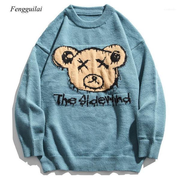 

men's sweaters knitted bear street wear men women hip hop casual pullover knitwear fashion knit outwear1, White;black