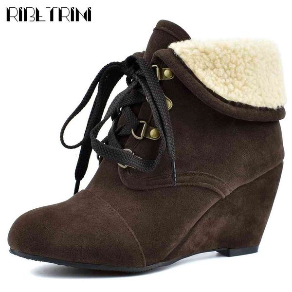 

boots big size 44 flock female shoes lace wees short plush ankle women warm add fur winter boots, Black