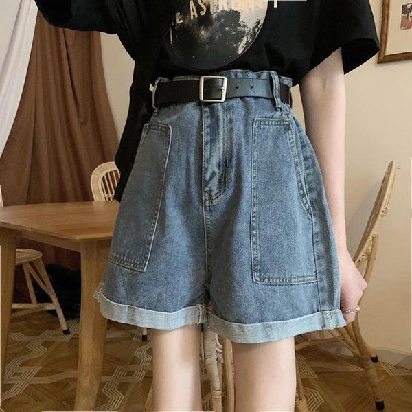 

women's shorts women denim college pockets zipper- empire breathable short loose summer mujer all-match korean high street, White;black