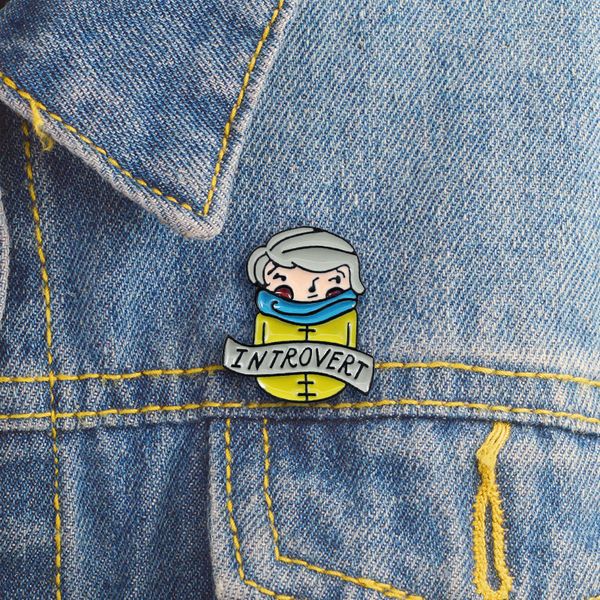 

interovert green hair blue scarf boy pin badges reddish cheek timid eyes enamel brooch expression personality jewelry
