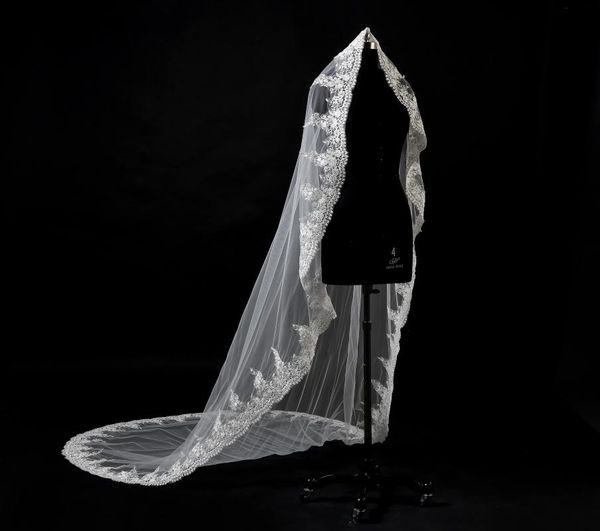 

bridal veils 3 meter customized wedding veil applique edge with comb accessories white ivory custom made in stock 2021, Black