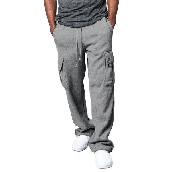 

men's pants 2021 autumn and winter fashion solid color casual stitching multi-pocket work sports trousers jogging, Black