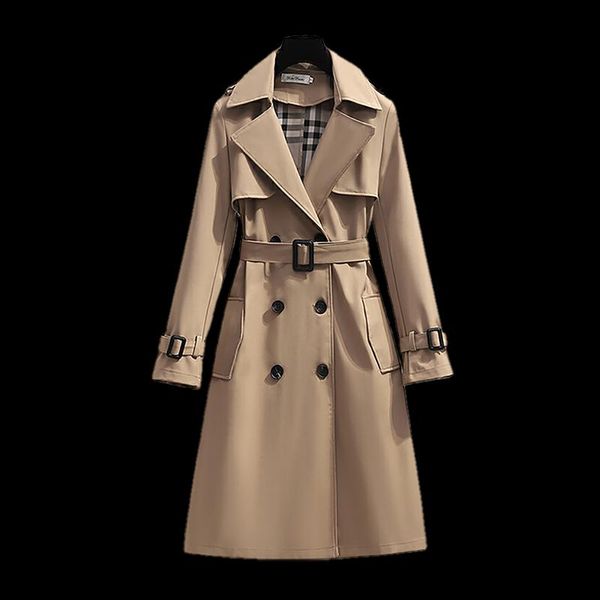 

women's trench coats s-4xl autumn 2021 fashion england style women loose mid-length windbreaker elegant belt coat female casual long ja, Tan;black