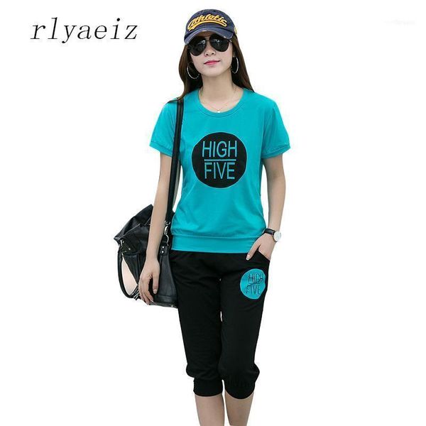 

two piece dress rlyaeiz plus size 4xl 2021 summer tracksuits women 2 set loose short sleeve + calf-length pants casual letter printed1, White