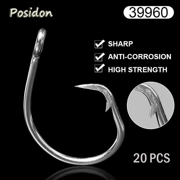 

posidon 39960 8/0-20/0 20 pcs/pack stainless steel tuna circle fish hooks big game bait barbed fishhooks fishing