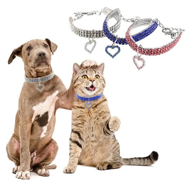 

dog collars & leashes crystal pet decor adjustable cat collar 20+5cm necklace outdoor protective heart shape waterproof