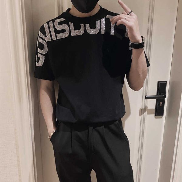 

short sleeved summer kwai chao brand 2021 t-shirt loose all match half diamond micro wide et ins trend fast hand, White;black