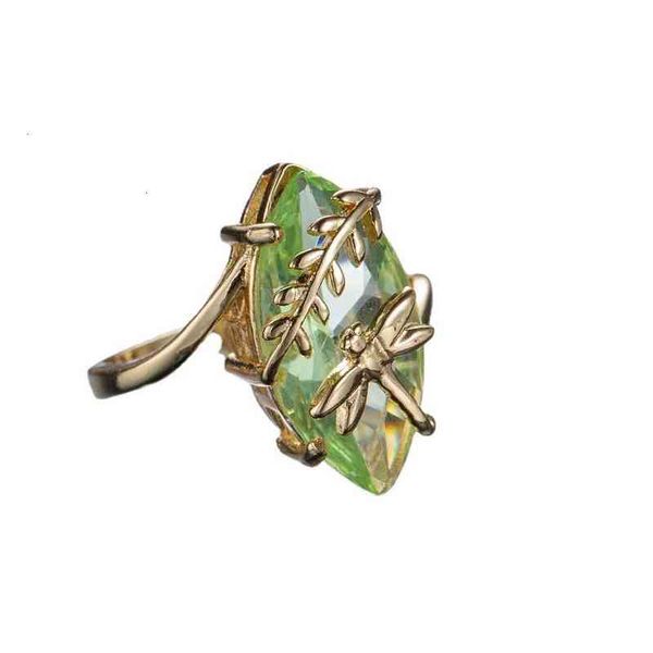 

jewelry creative green zircon hand decoration horse eye dragonfly ring, Slivery;golden