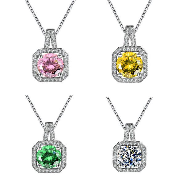 

women fashion designer moissan square pendant necklace jewelry party girl cute chain necklace diamond christmas gift, Silver