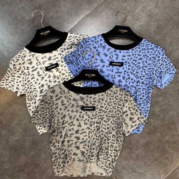 FAOP Verão Design Manga Curta O Pescoço Leopardo Slim Camiseta Mulheres Top Moda GB332 210709