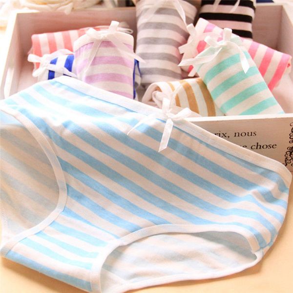 

anime cute women striped bow briefs bikini underwear cotton, Black;pink