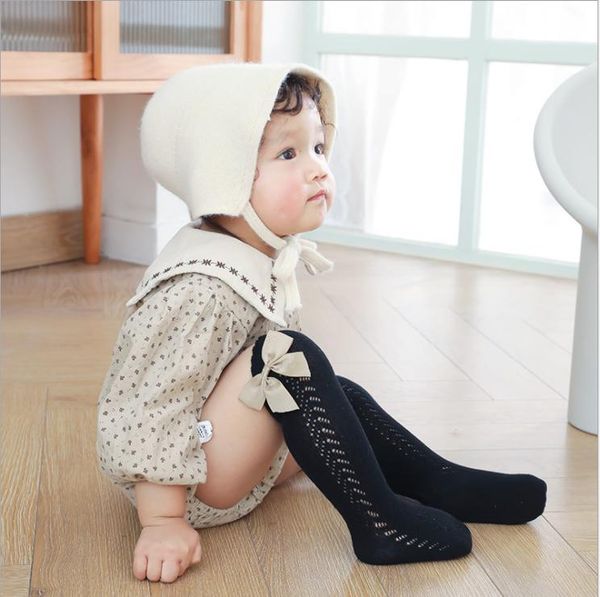 

cute breathable solid color bows hollow kids girl knee high socks summer mesh baby soft infant toddler long, Pink;yellow