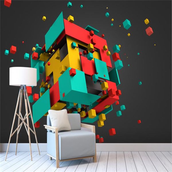 

wallpapers modern 3d steroscopic abstract art block murals for living room home decor walls painting bedroom
