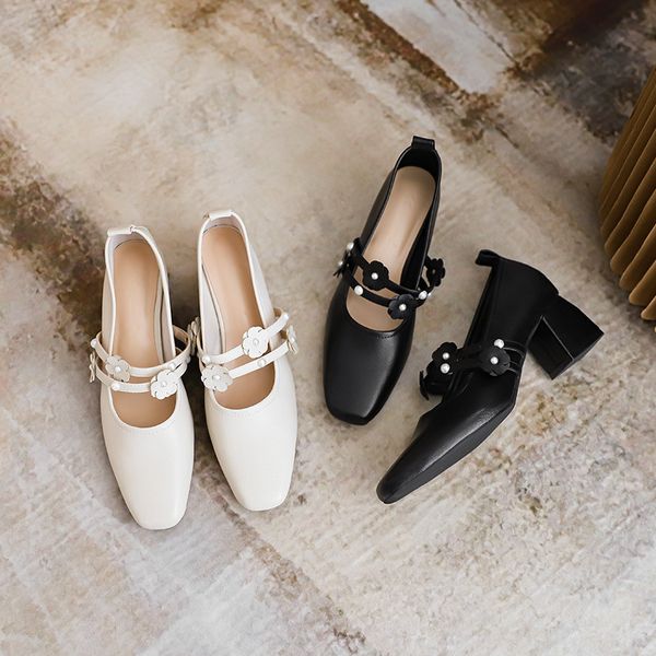 

dress shoes leisure soft fashion single shoes shallow mouth granny women thick heel korean leather 616-9 0qmj, Black