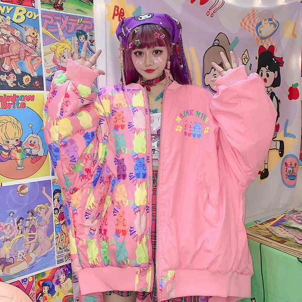 

women's suits & blazers women double-sided wear coat zipper winter autumn sweet beauty candy bear japanese harajuku cotton loose cute j, White;black
