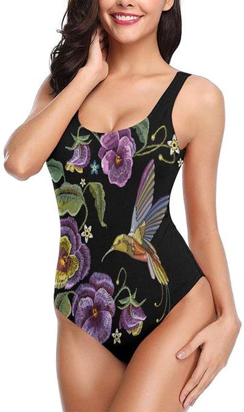 

one-piece suits bathing swimsuits slimming for women teen girls flower leaf hummingbirds embroidery cool