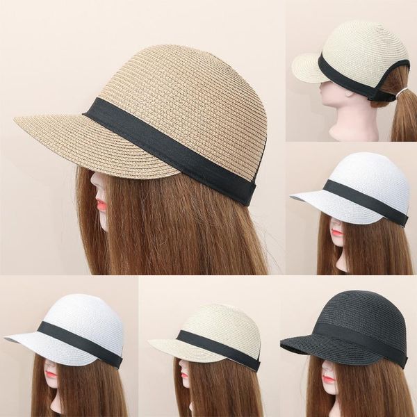

women baseball equestrian cap adjustable leisure cycling holiday vacation sun hat caps hawaiian straw gorro outdoor hats, Black;white