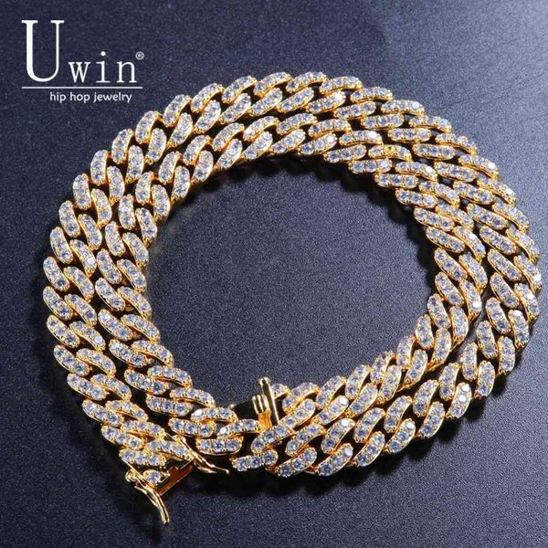 

uwin 9mm iced out cuban chian cz punk choker fashion gold color necklace men hiphop jewelry for gift x0509, Black