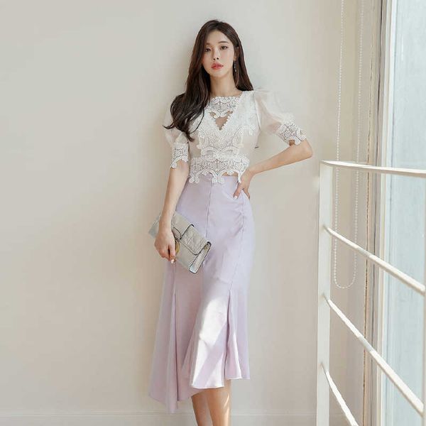 

2 piece set women summer korea irregular high waist skirts+crop fashion suits streetwear chic s 210529, White