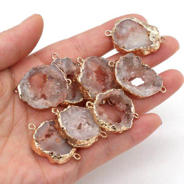 

charms 20x30-25x35mm natural stone agate connector irregular pendant for women jewelry making diy necklace accessories, Bronze;silver