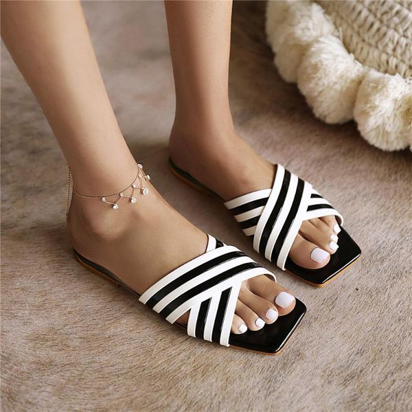 

slippers lapolaka casual shoes women big size 43 square toe slip-on flat with outside slides black white red summer flats woman