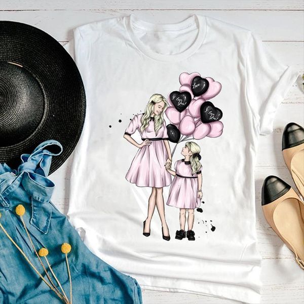 

graphic cartoon sweet love fashion women t shirt casual mom mother mama summer 90s print female clothes tees, White