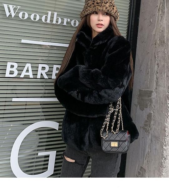 

women's fur & faux 60cm rex coats for women jacket outwear black coat turn down collar winter