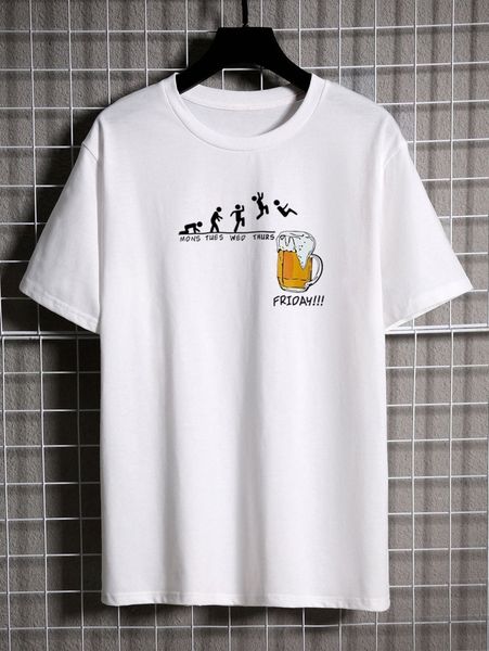 

men cartoon & letter graphic tee v8at#, White;black