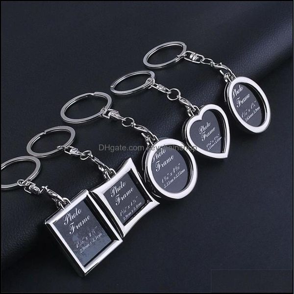 

keychains fashion aessories 2021 fhmi 20pcs keychain po frame round heart oval rhombus shape metal alloy key chain car couples keyring gift, Silver