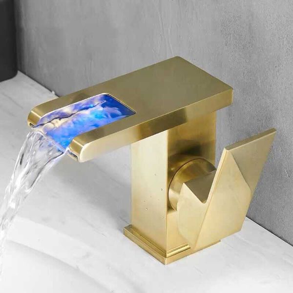 

bathroom sink faucets led waterfall faucet one-handle single hole modern and cold water mixer tap rgb color change