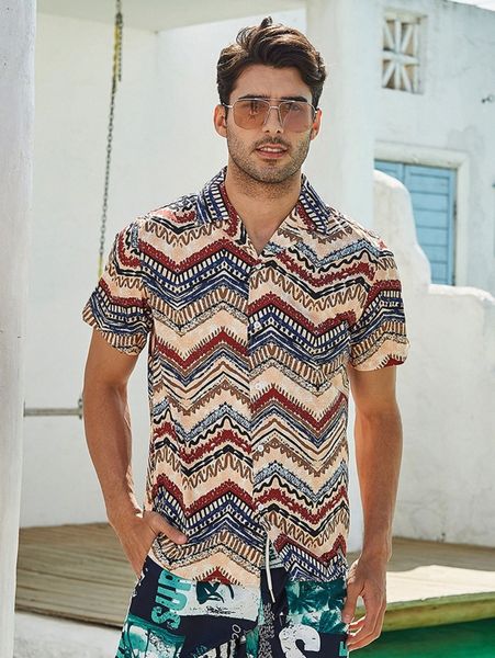 

men random chevron print shirt i5kp#, White;black