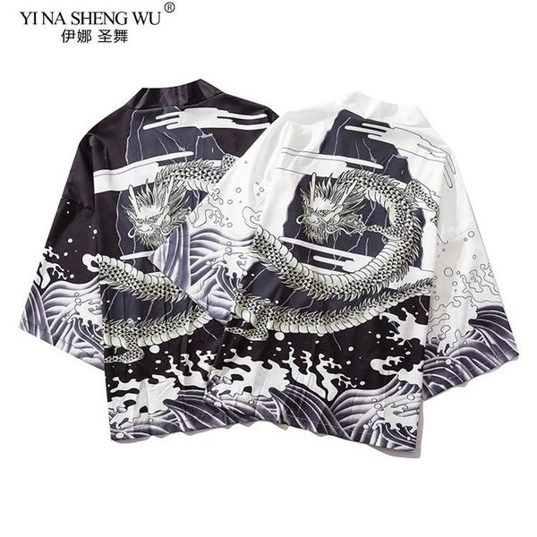 

japan style dragon printed thin kimono men women japanese harajuku streetwear couple cardigan jackets beach casual outerwear ethnic clot, Red