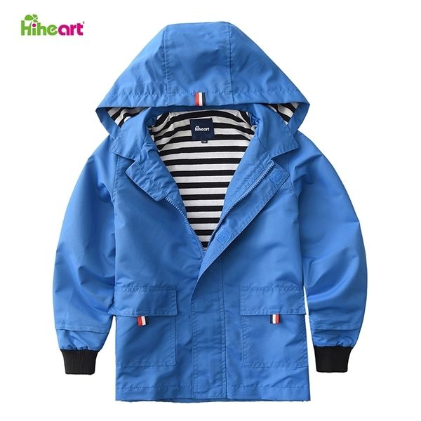 Hiheart meninos meninas com capuz jaqueta impermeável com bolsos algodão forrado windbreaker chuva casacos para crianças primavera outono escola 211204