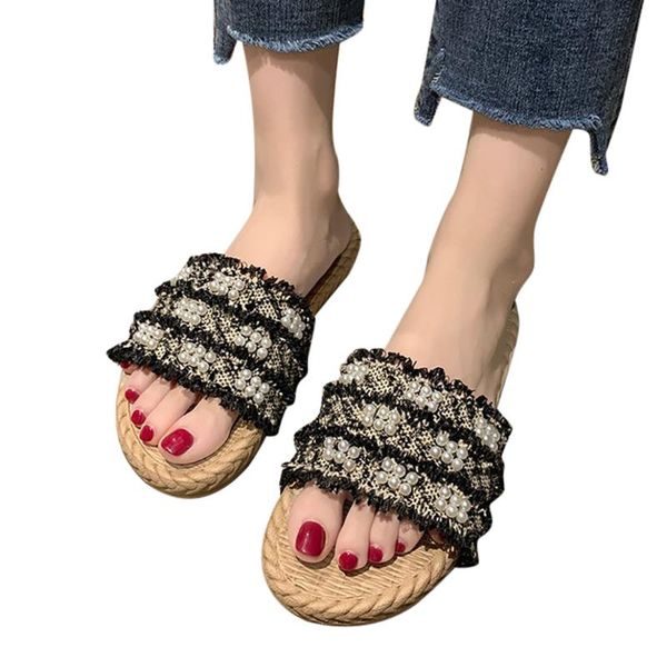 

slippers summer women elegant fashion pearl shoes flip flops home floor bathroom bath sandal, Black