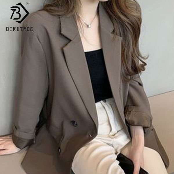 

fashion spring autumn girls solid blazers and jackets work office lady suit slim double breaseted business female blazer coat 210419, White