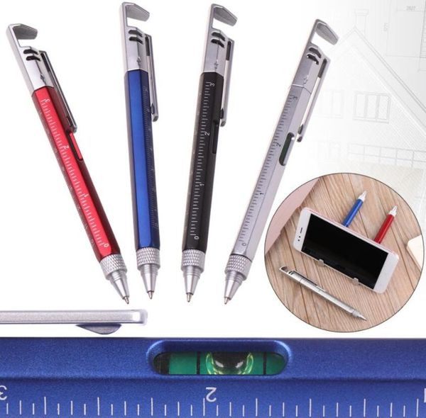 

10pcs multifunctional pen screwdriver ballpoint stand holder school office stationery pens mobile phone gradienter, Blue;orange