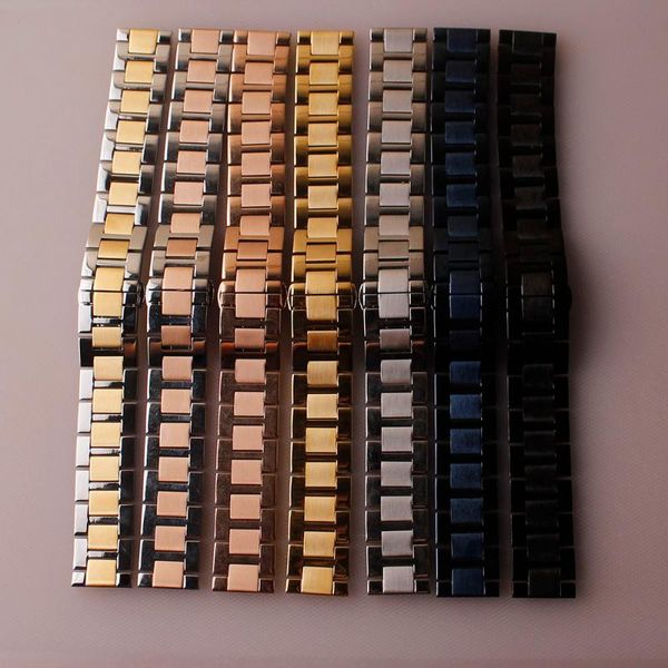 

watch bands stainless steel bracelet watchband strap 20mm 22mm longer for mens quartz wristwatch tanke straight end silver gold accessories, Black;brown