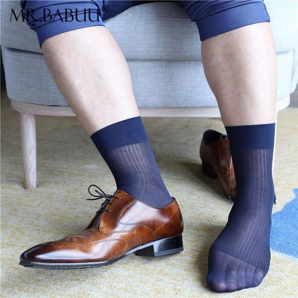 Männer Socken Europa und Amerika Business Formale Tragen Nadelstreifen Sexy Kurzrohr dünne transparente männliche Nylonstrümpfe