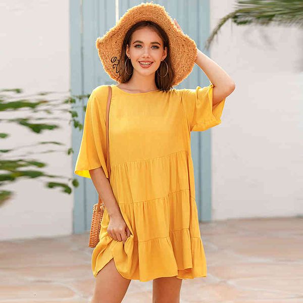 

female ruffle hem dress casual summer loose dresses yello wl249, Black;gray