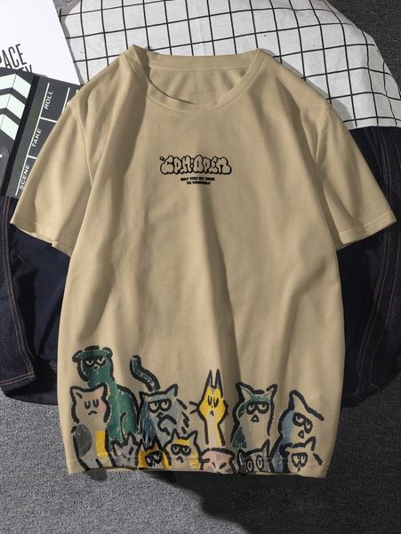 

men slogan and cartoon graphic tee g4yi#, White;black