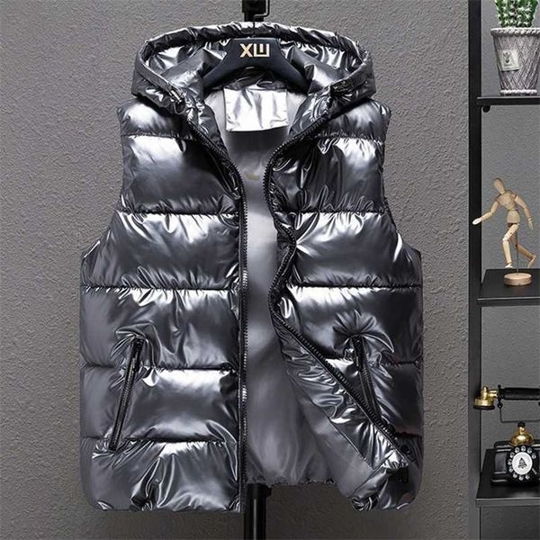 

women winter bright vests hooded thick vest waterproof cotton padded sleeveless coat female waistcoat 211109, Black;white