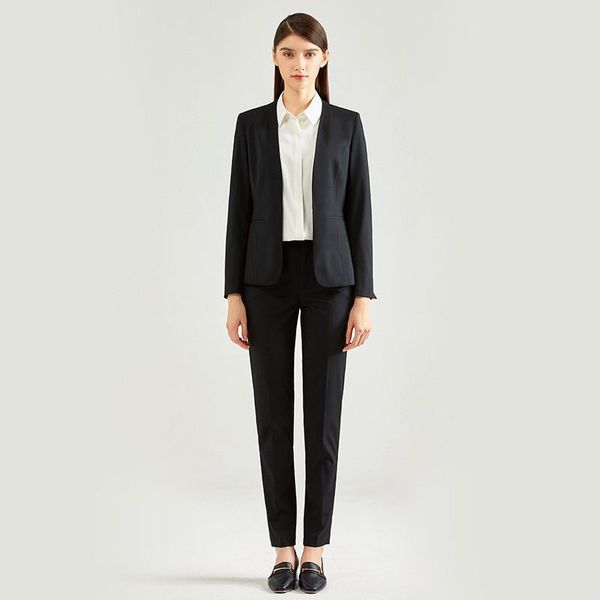 

women's two piece pants temperament women's suits professional slim office lady blazer jacket coat casual trousers two-piec, White
