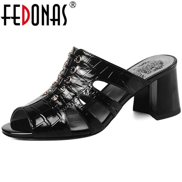 

famale retro genuine leather sandals women's footwear peep toe high heels pumps summer casual office lady shoes woman, Black