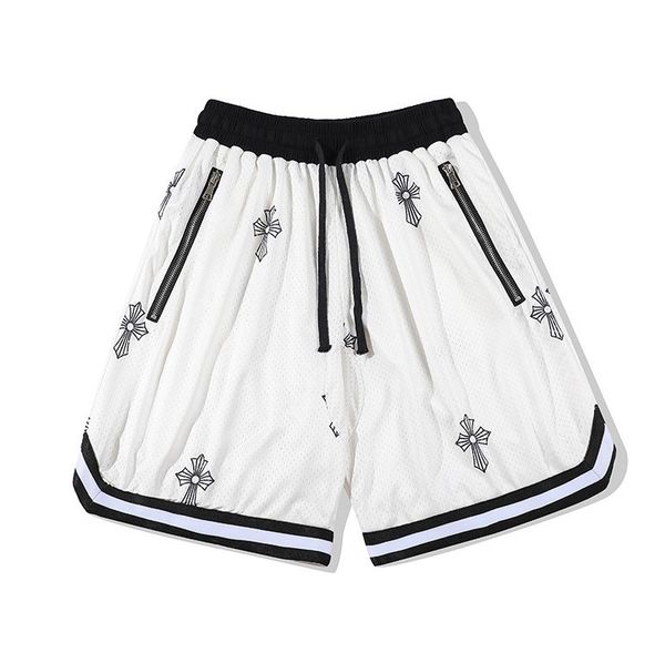 

crosin high street mesh cross shorts men's loose drawstring sports basketball pants, White;black